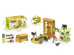 自装动物乐园恐龙巴士配9只动物