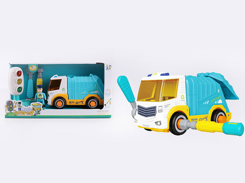 Diy Pull Back Sanitation Truck W/M & Traffic Lights toys