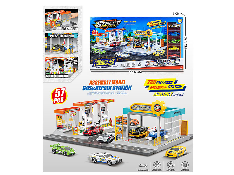 Diy Urban Gas Station Maintenance Station Parking Combination toys