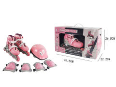 粉红2合1可调节直排溜冰鞋