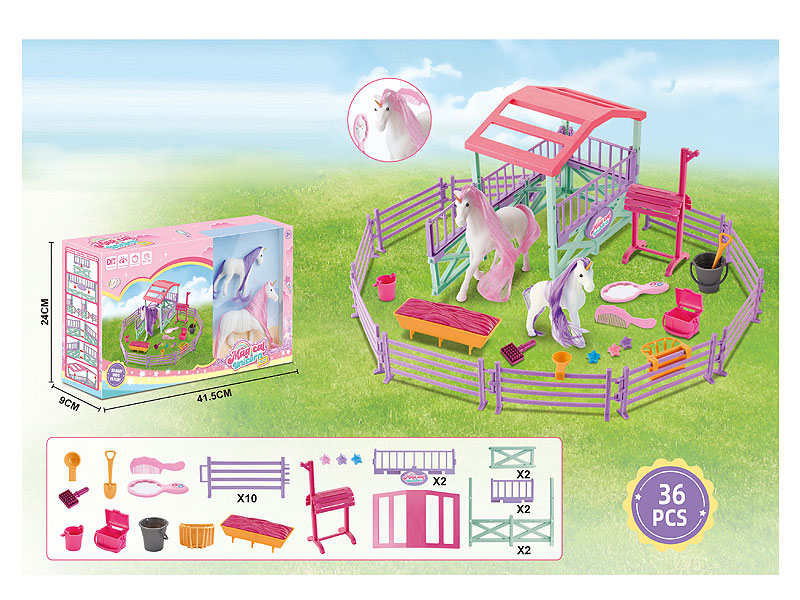 Flocked Unicorn Stable Scene toys