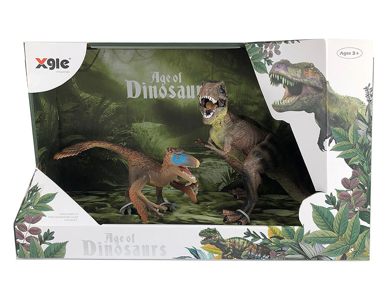 Squatting Tyrannosaurus Rex & Utahraptor toys