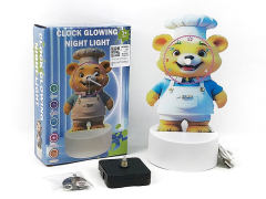 厨师熊时钟带夜灯