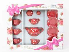新圆纯红彩点陶瓷茶具（13pcs）